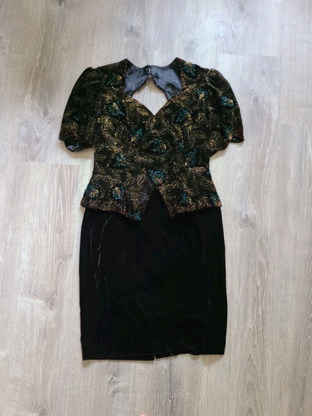Vtg Scott McClintock Petite 12 Semi Formal Dress Velvet Sparkly Puff Sleeve READ